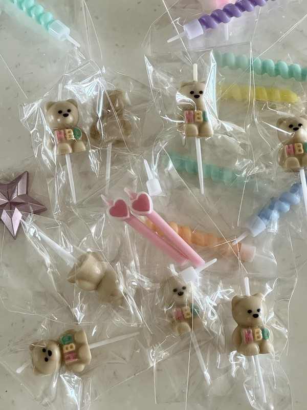 Aesthetic Cake Candles Set of 3 Cute Teddy Bear Heart Star Birthday Party Random