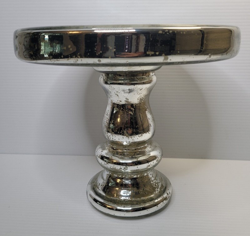 Williams Sonoma RARE Silver/Gold Mercury Glass 10 3/4 Pedestal Cake Stand Unique