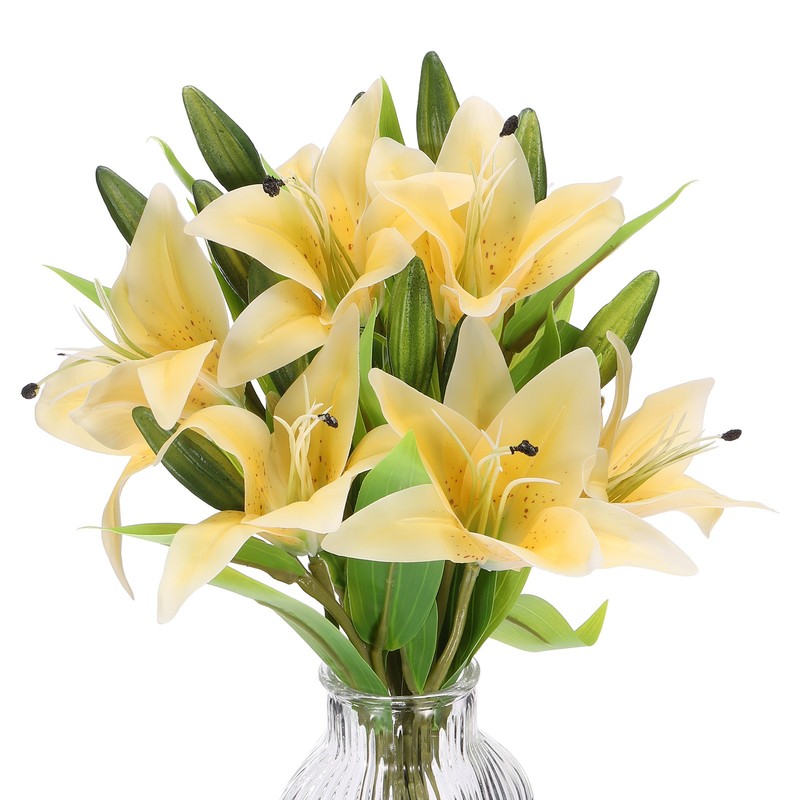 6PCS Lily Fake Flowers Lily Artificial Flowers Faux Flowers Home Decor Yellow