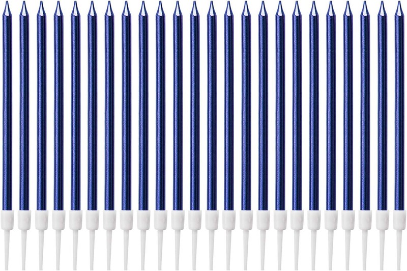 Luter Metallic Long Blue Candle Birthday Candles with Holder Cake Candles for