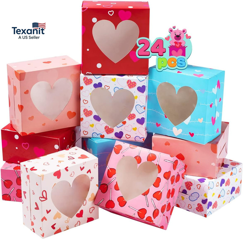 24 Pcs Valentine’S Day Bakery Treat Boxes, Valentines Cupcake Boxes, Cookie Boxe