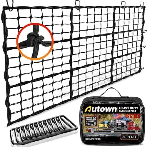 Cargo Net for Pickup Truck Bed – Stretchable 4′ x 6′ to 8′ x 12′ with 4″ x 4″