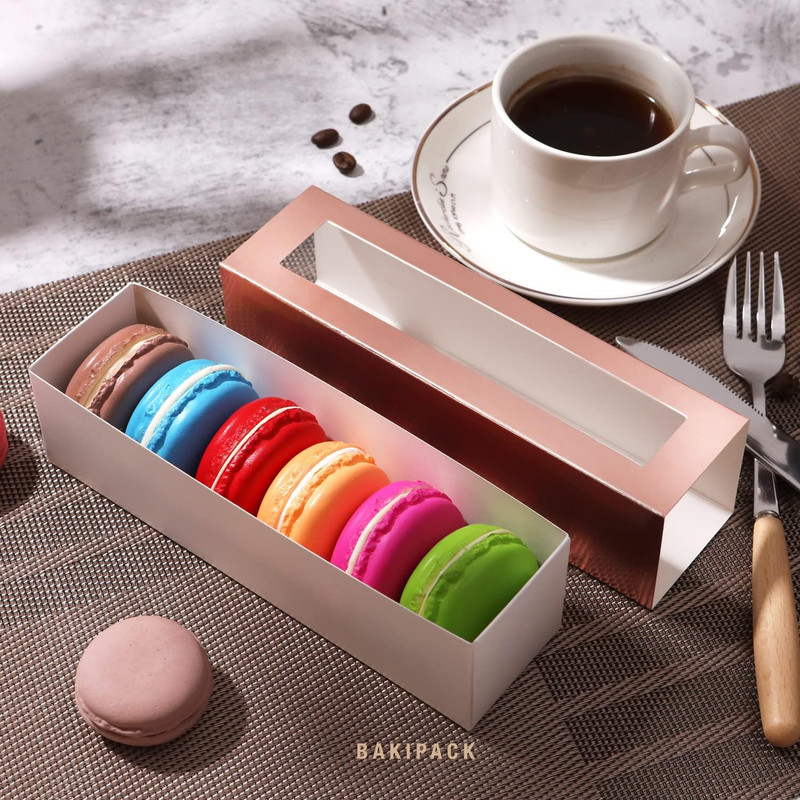 25 Rose Gold Macaron Boxes with Clear Window, Elegant Style, Holds 6 Macarons, 7 gallery