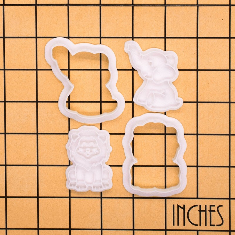 Mini Lion & Elephant Cookie Cutter and Stamp Set - safari wildlife animal jungle gallery