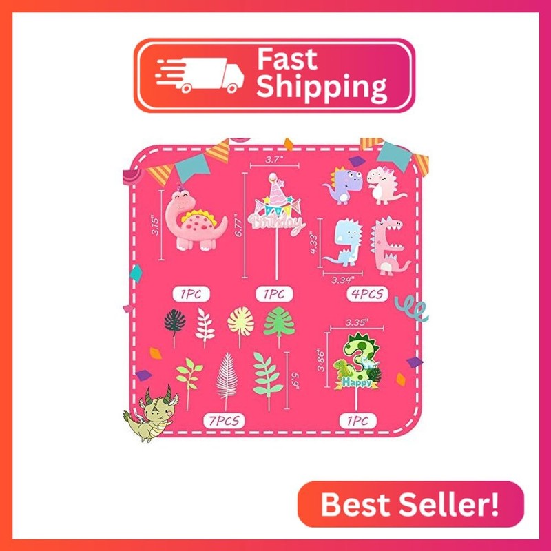 LaVenty Three Rex Cake Topper Birthday Decoration for Girls - Young Wild Three D gallery