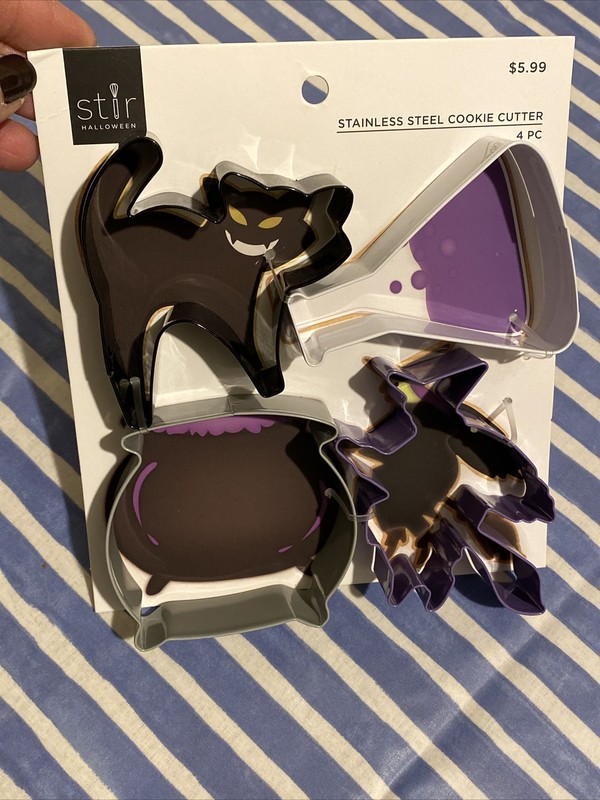 Halloween Stainless Steel Cookie Cutters Cat Witch Potion Cauldron Stir Brand gallery