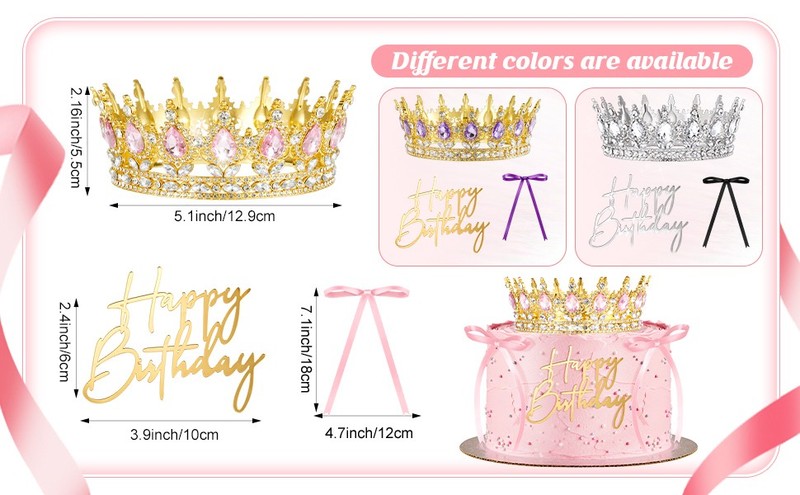 8 Pcs Gold and Pink Princess Crown Cake Topper Corona Para Pastel Queen Pink gallery