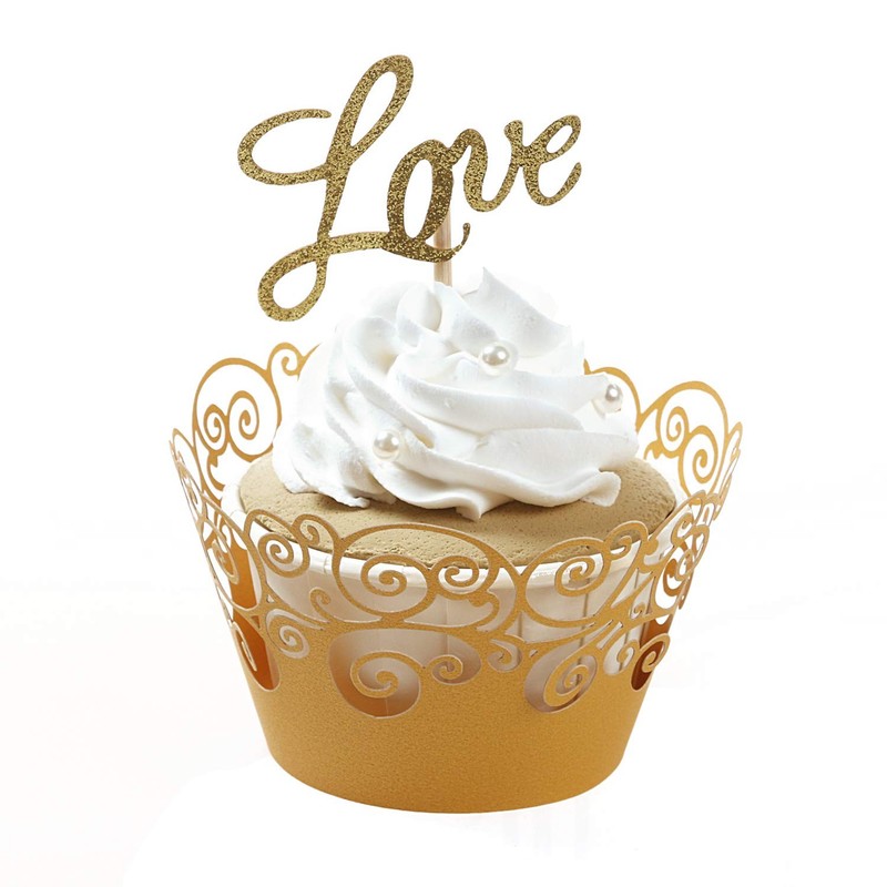 Cupcake Wrappers 50 Pack Filigree Artistic Laser Cut Baking Cups Gold gallery