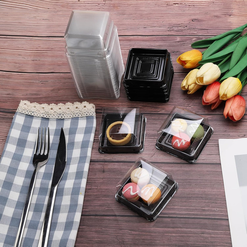 50 Pack black bottom Clear cover plastic mini cake box - muffin box - moon cake gallery