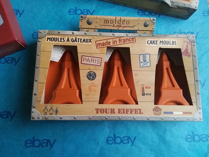 3 Sets Moldéo Silicone Cake Molds, Eiffel Tower Fleur-de-lis, France, Unused IOB gallery