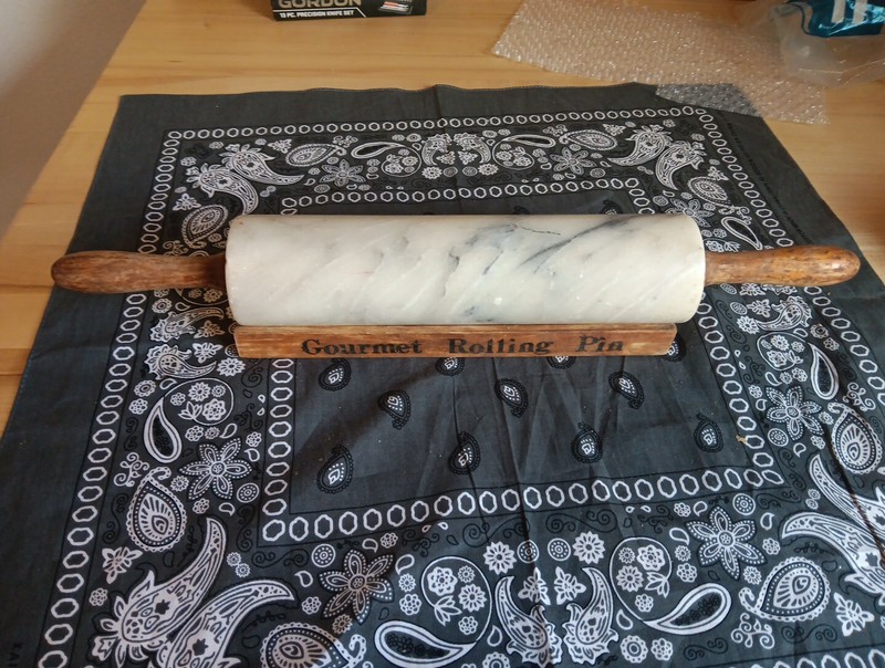 Vintage Marble Gourmet Rolling Pin With Wood Handles and stand Heavy Marble