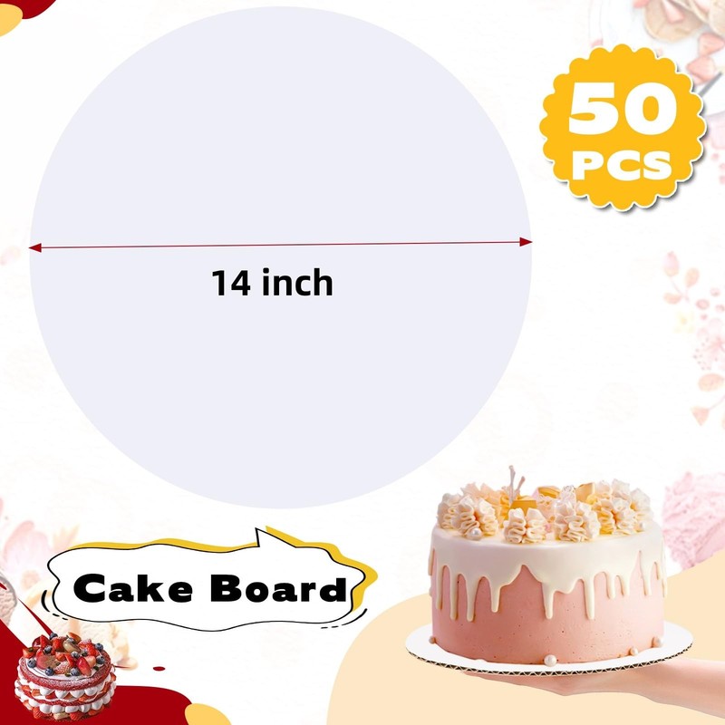 50-Pack Cake Boards 14 inch Round, Cardboard Cake Board Rounds, White Disposa... gallery