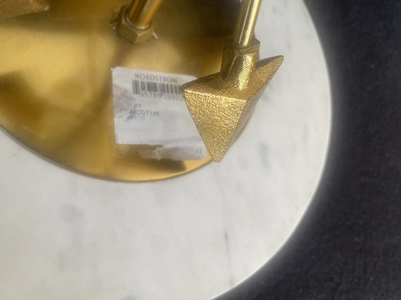 VINTAGE GOLDEN ARROW LEGGED WHITE MARBLE 9” ROUND CAKE STAND Nordstrom gallery