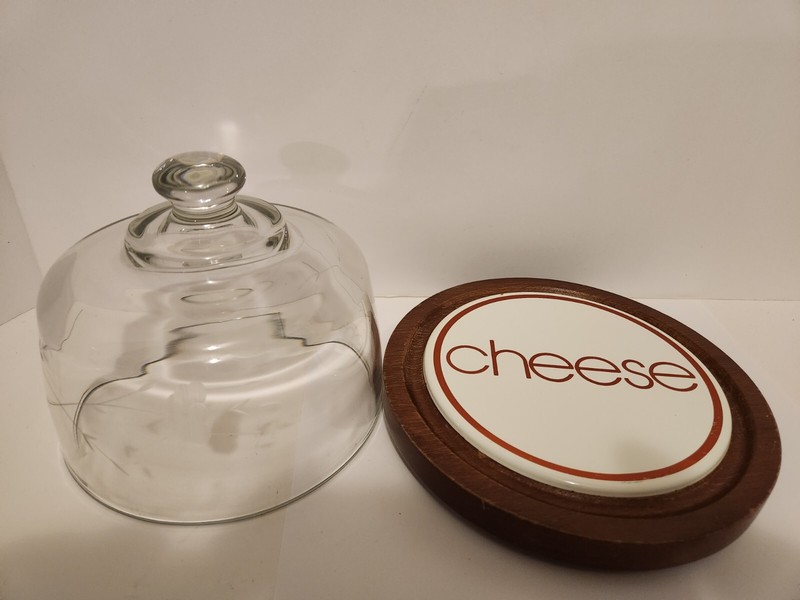 Vintage Goodwood Teak Wood Plate Covered Glass Dome Cake Cupcake Cheese Tray gallery