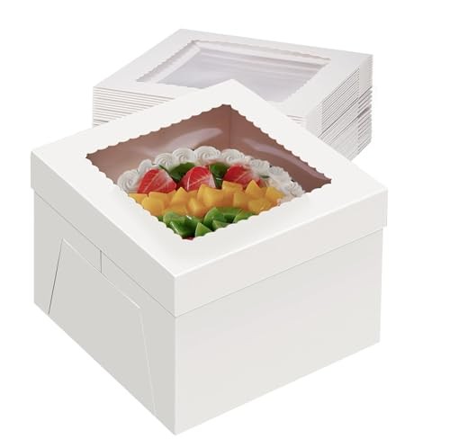 30Pack Cake Boxes 10x10x8, Tall & Sturdy Bakery Boxes with Window, Easy gallery