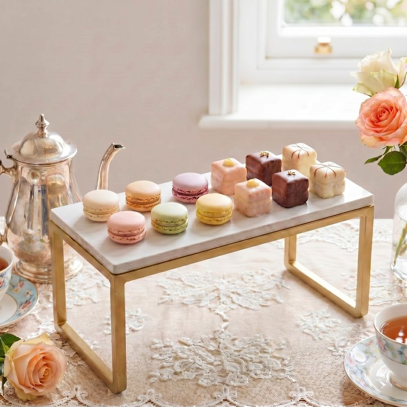 Marble Charcuterie Board White and Gold Frame Stand Marble Cake Stand Versati...