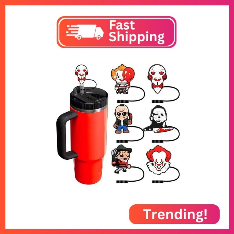 6pcs Horror Straw Toppers for Stanley Cup,Horror Movie Gifts Straw Covers for St