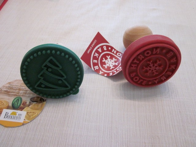 Two Christmas Holiday Cookie stamps with wood handle silicone Birkmann NWT gallery