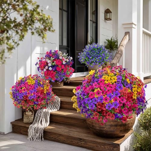 Artificial Flowers for Outdoors Fake 14 Mixed, 4 Colors Red Pink Purple Yellow gallery