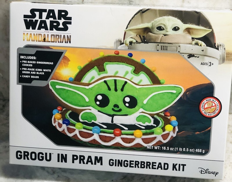 Star Wars The Mandalorian Grogu In Pram Gingerbread Kit. 5.8oz. 3 Cookies.
