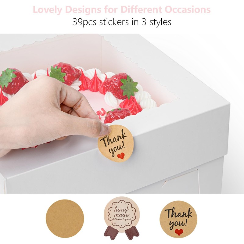 3 Pack Cake Boxes, 10x10x8 Inches Tall Cake Box with Cake Boards, White Baker... gallery