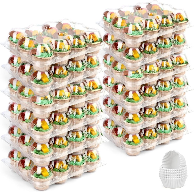 12 Count x 12 Sets Cupcake Containers with 144 Liners, Thick Plastic Cupcake ... gallery