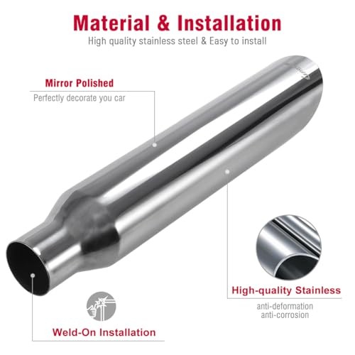 2 PCS Universal Stainless Steel Exhaust Tip 2.25" Inlet 3.5" Outlet 18" Long gallery