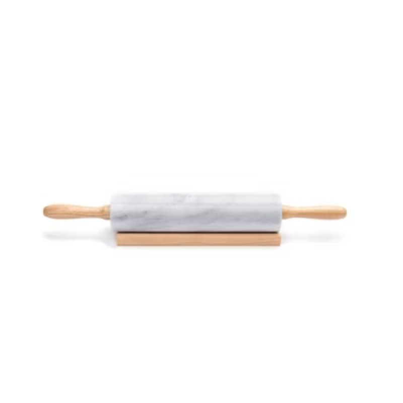 2pc Marble Rolling Pin and Base with Wood Handles