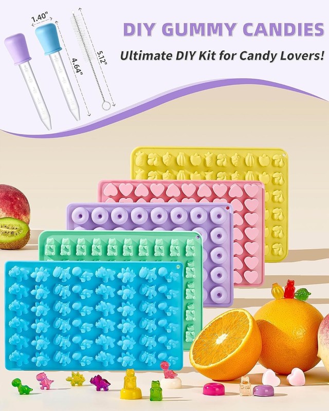 Silicone Gummy Molds Set of 5, Non-stick Candy Chocolate Molds with 2 Dropper... gallery