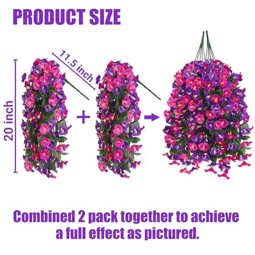 Artificial Fake Hanging Flowers Plants for Outdoor 4Pcs Purple & Magenta gallery