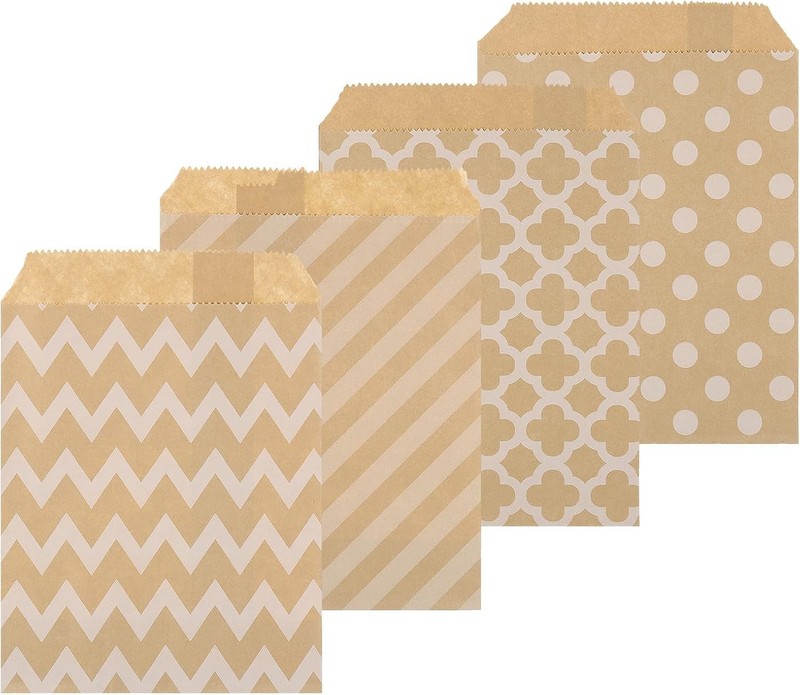 100Pcs Kraft Paper Treat Bags, 7" x 5" Greaseproof Kraft Candy Bags Flat Favor
