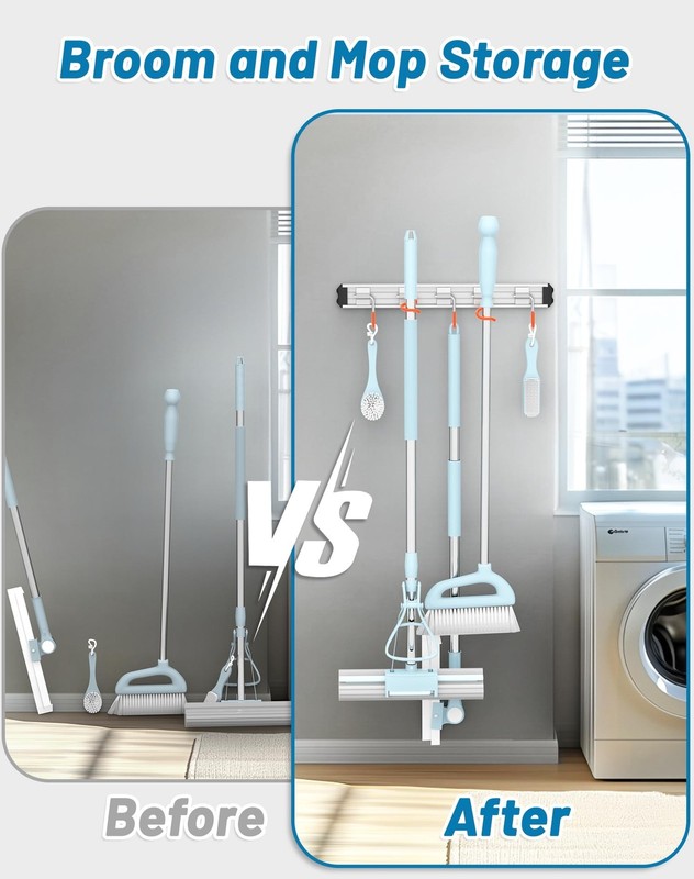 Mop and Broom Holder Wall Mount Garden Tool Rack Organizer, Modern Style,Mova... gallery