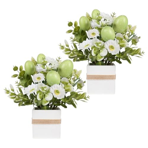 Easter Decorations, 2 PCS Easter Artificial Flower Egg Potted Table Green gallery