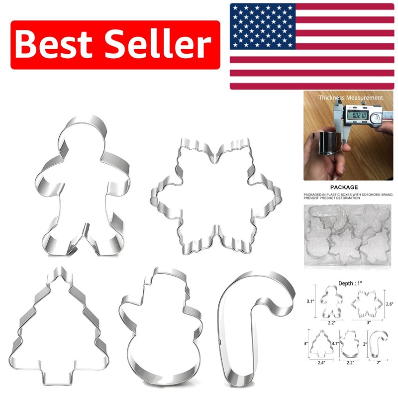Durable Christmas Cookie Cutters – 5 Stainless Steel Molds for Festive Baking