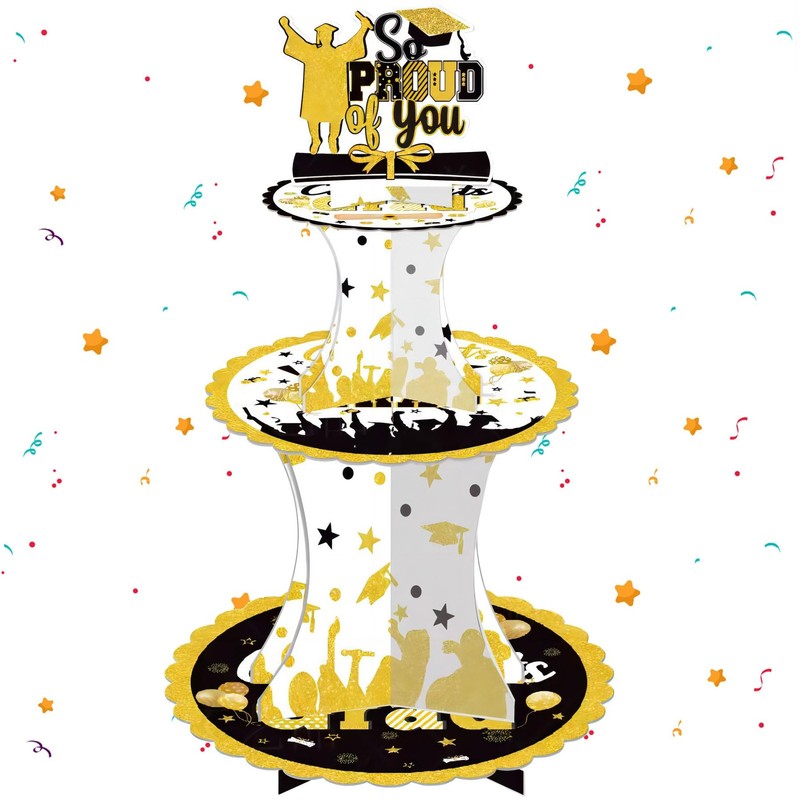 Graduation Cupcake Stand,3-Tier Graduation Theme Cardboard Cupcake Holder for…