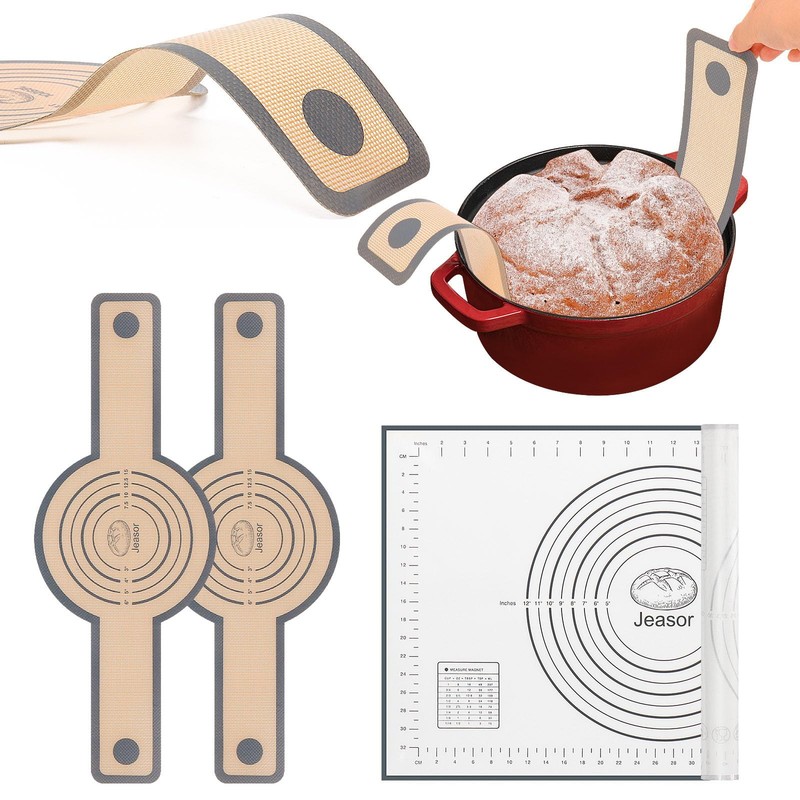 Jeasor 3 PCS Silicone Baking Mat Set, 6 Inch & 23.62″L x 15.75″W, Gray