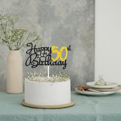 1 Pack Happy Birthday Cake Topper Gold Glitter Number 50 Cheers to 50 50th gallery