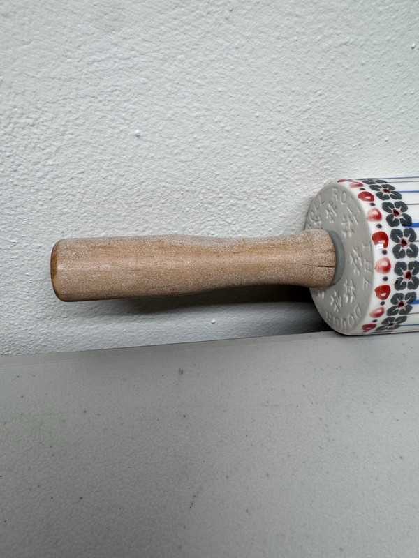 ANTHROPOLOGIE Handpainted Lucerne Rolling Pin Stay Sweet Floral White Blue gallery