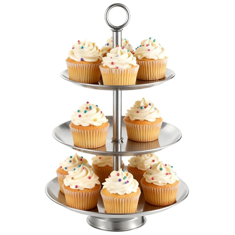3-Tier Cupcake Stand, Large Stainless Steel Tiered Serving Tray, 7.9/9.1/10.2…