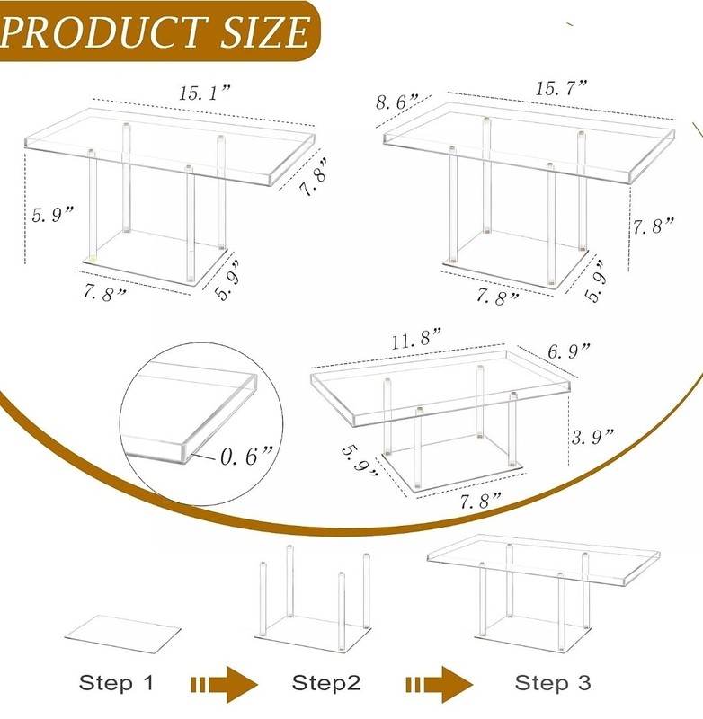 3 Pack Dessert Table Display Set Clear Acrylic Dessert Stands/Buffet Risers gallery