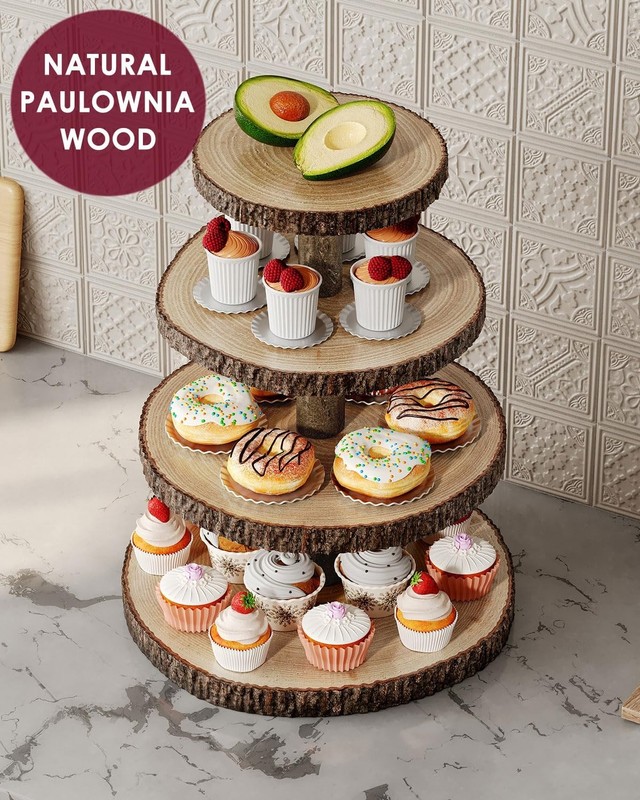 4 Tier Wooden Cupcake Stand - Rustic Cake Display Holder for Weddings, Birthdays gallery