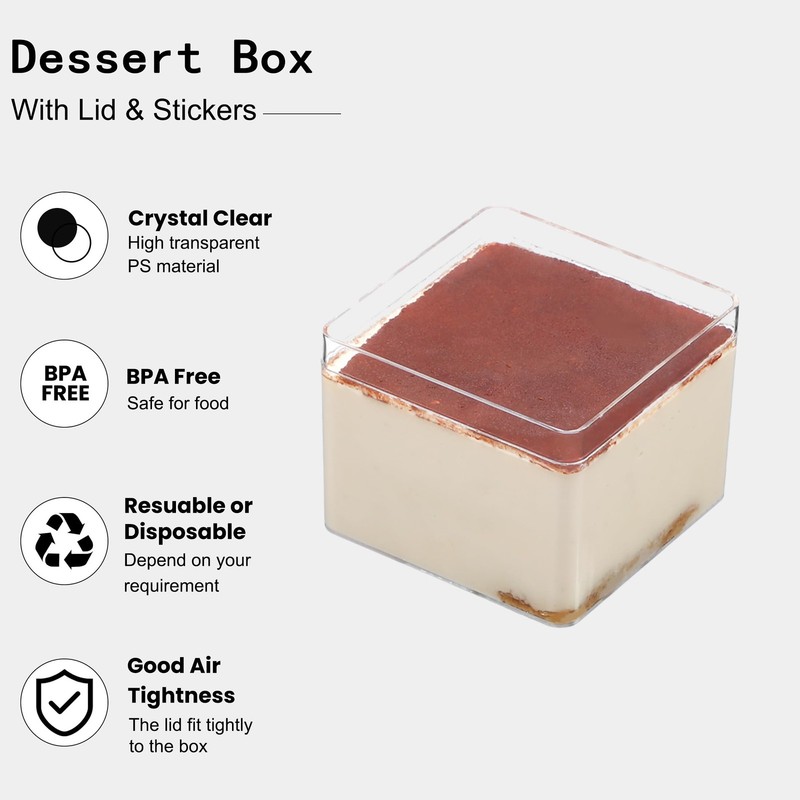 50 Pack 15OZ Square Clear Plastic Dessert Cups with Lids and Sporks&Stickers ... gallery