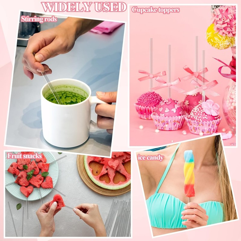 100 Pcs 7.87" Flat Clear Sticks for Cake Toppers Acrylic Candy Cake Pops Sticks gallery