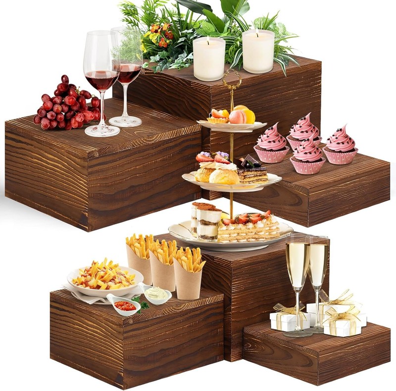 6 Pack Wooden Risers Display Stands Rustic Wood Cake & Cupcake Stands Party