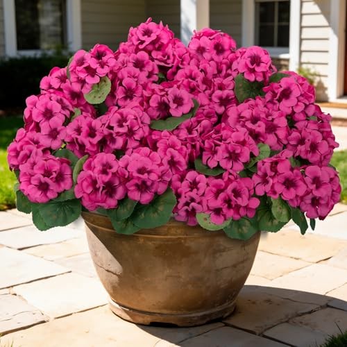 8 Pcs 17" Artificial Geranium Flowers for Outdoors, Fake Silk Flowers Fuchsia gallery
