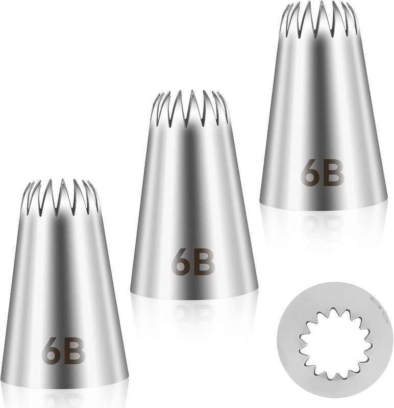 3 Piece 6B Cake Piping Nozzle Set - Durable Stainless Steel for Buttercream gallery
