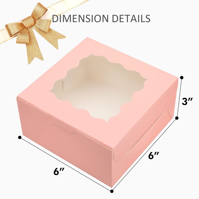 100 PCS Pink Bakery Boxes Window 6x6x3 Inch Macaroon Pastry Cookie gallery