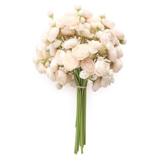 Artificial Flowers Ranunculus 18 Pcs Champagne Faux Silk Mini Ranunculus Cream