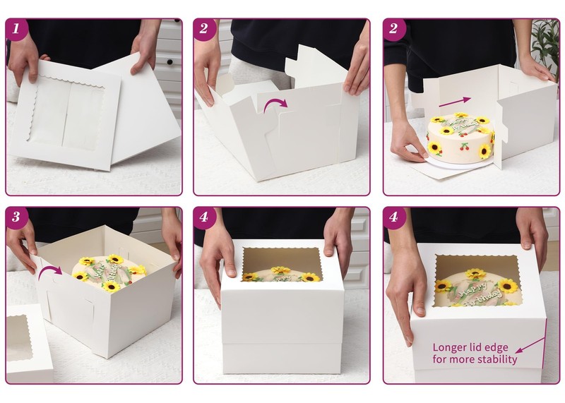 10 PCS Tall Cake Boxes With Window 10x10x8 Inch White Bakery Container gallery