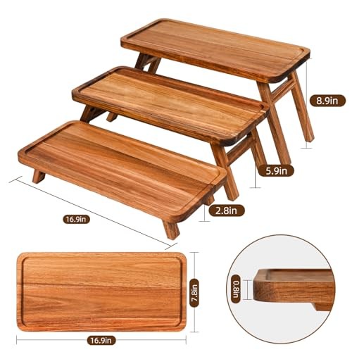 3 Tier Serving Tray Acacia Wooden Tiered Tray Stand Foldable Acacia Brown gallery